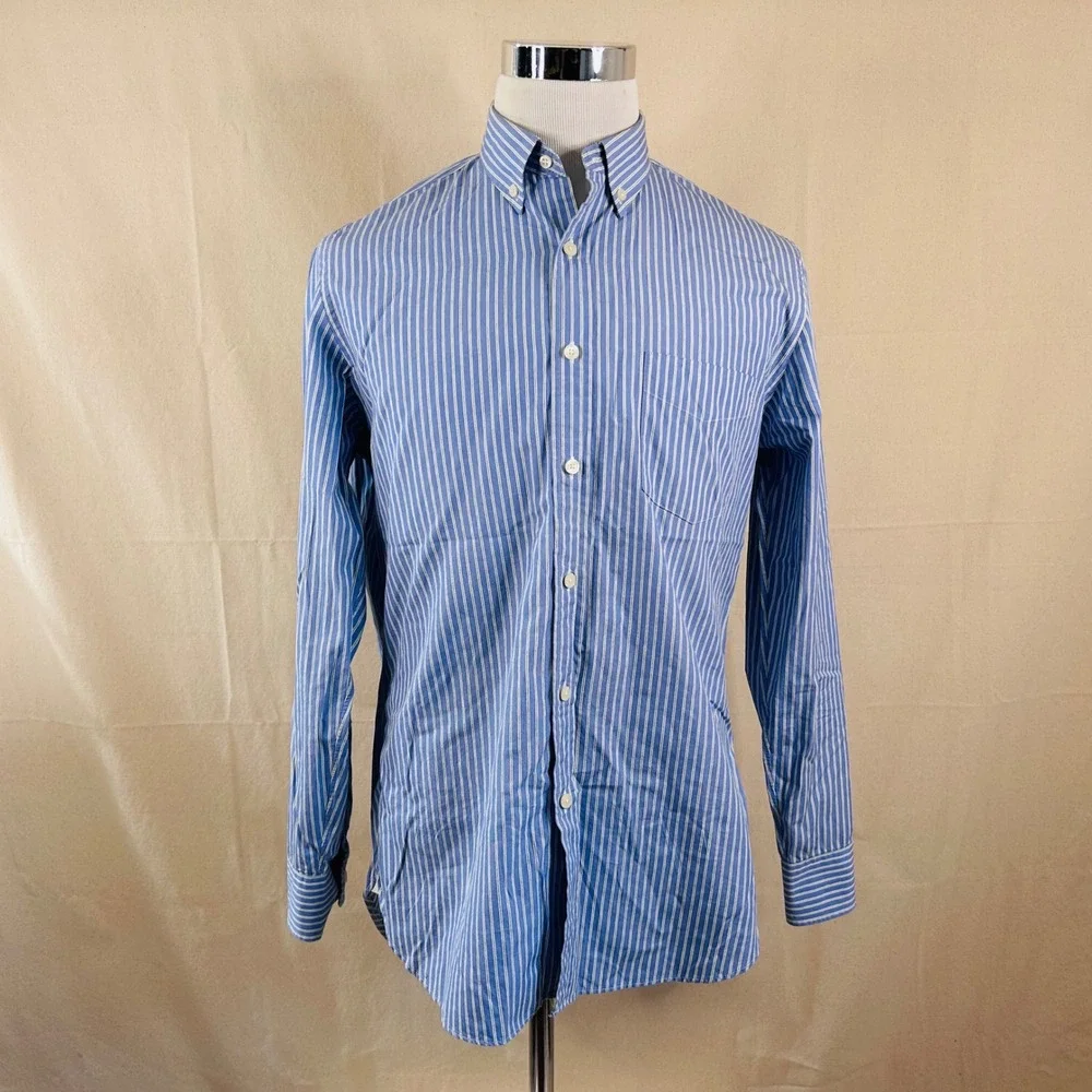 J. Crew Medium Haberdashery Button Down Shirt Blue Striped 80s 2 Ply Cotton Mens